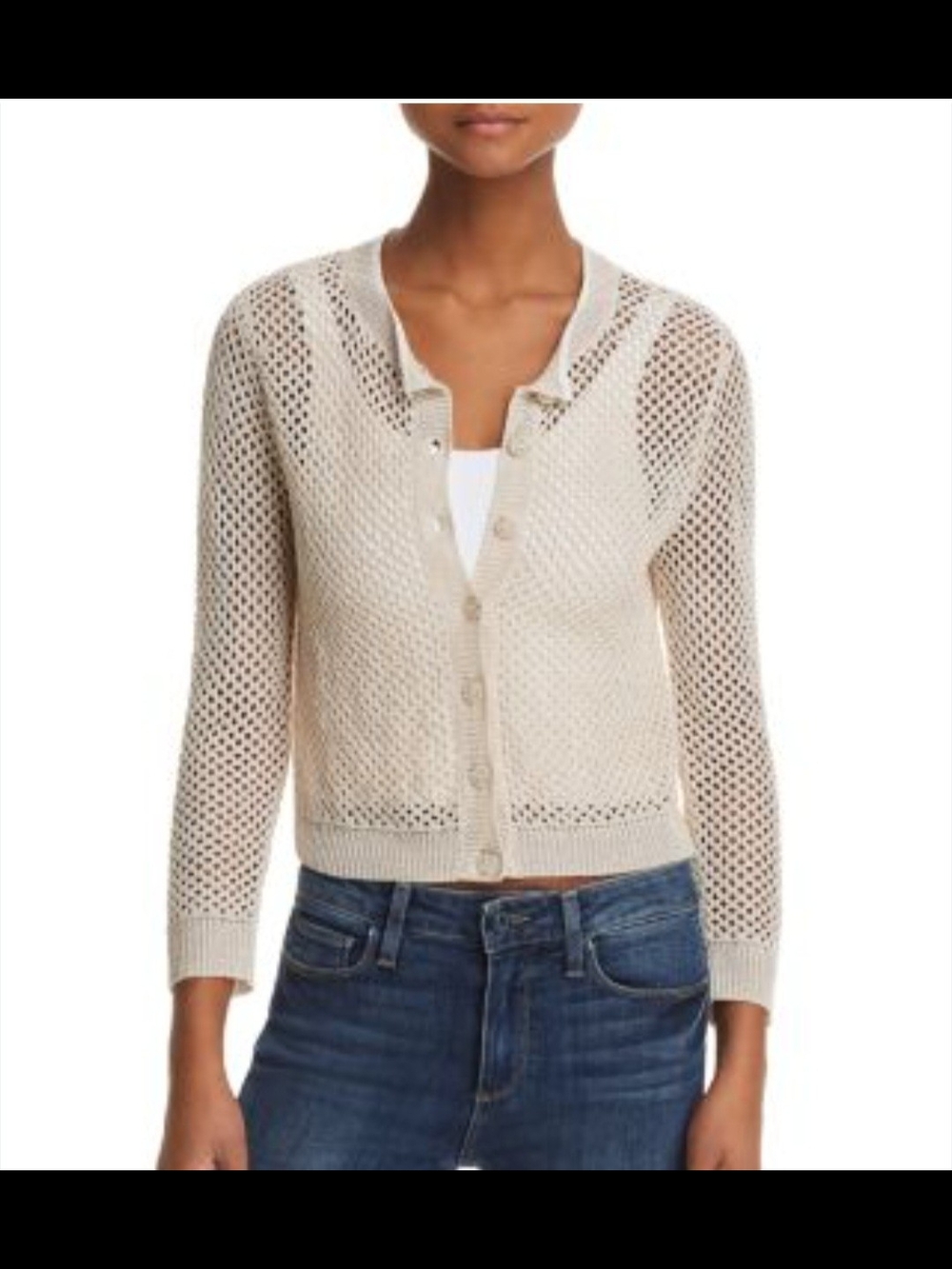 Theory Tamvi Crochet Cream Open-Weave Button Cardigan
